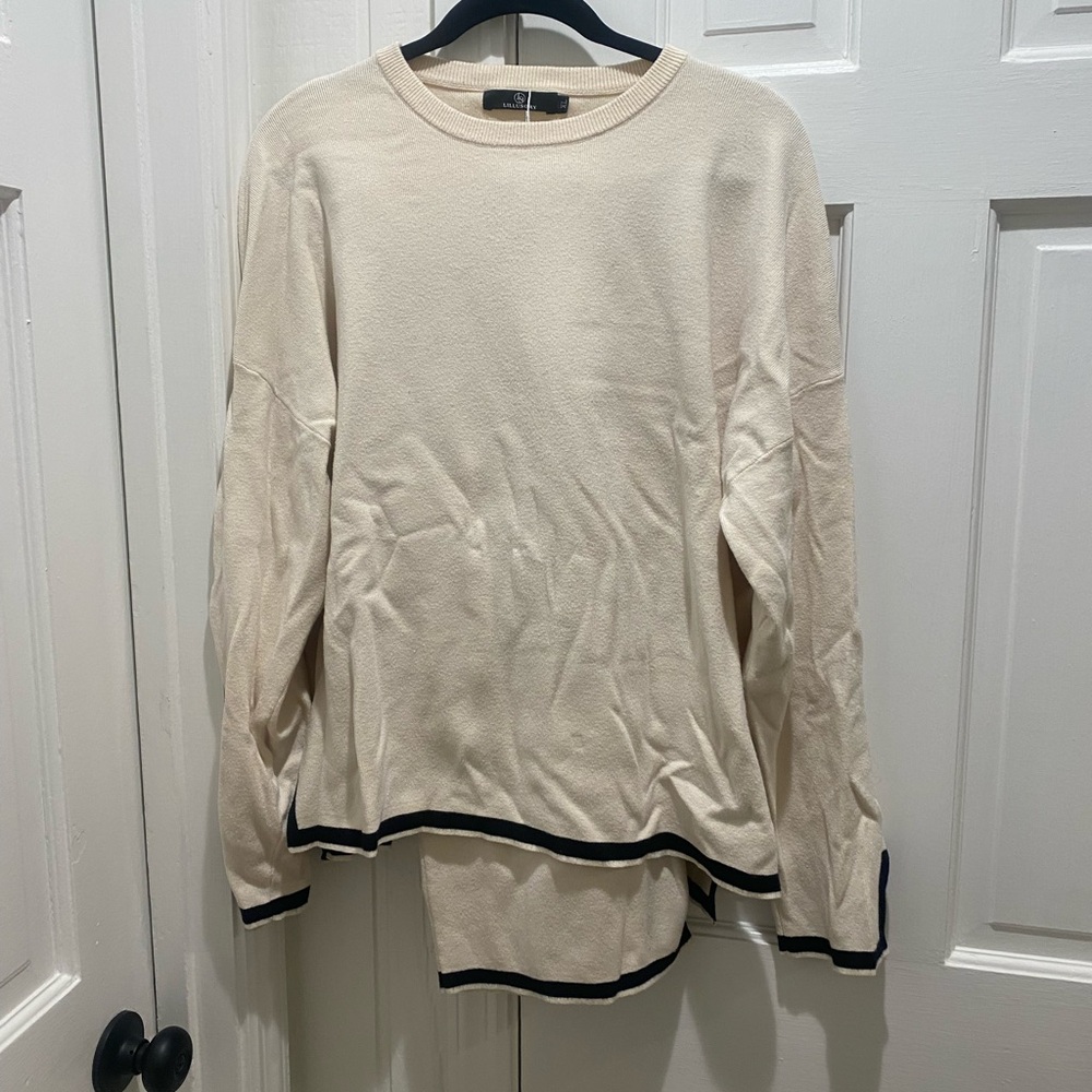 Cream and Black Wide Leg Sweater Pant Set